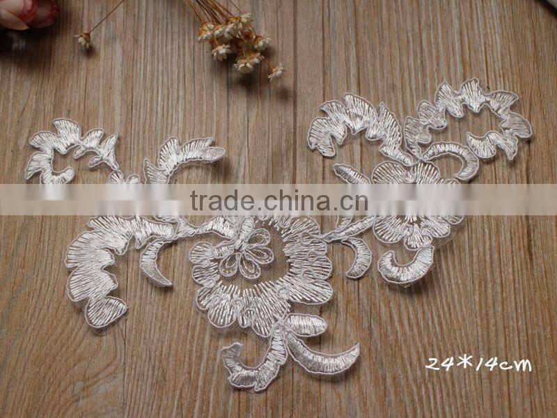 Wholesale Wedding Gown White Lace Applique,White Embroidery Bridal Lace Applique