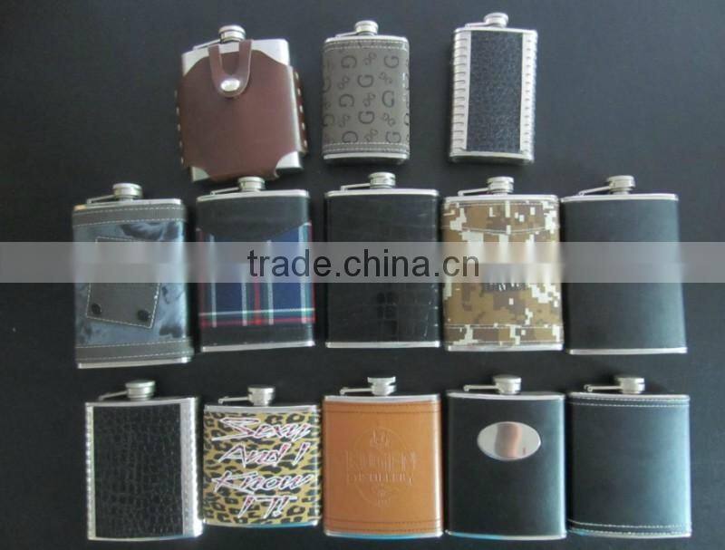 Stainless steel Hip flask with Various different leather wrap