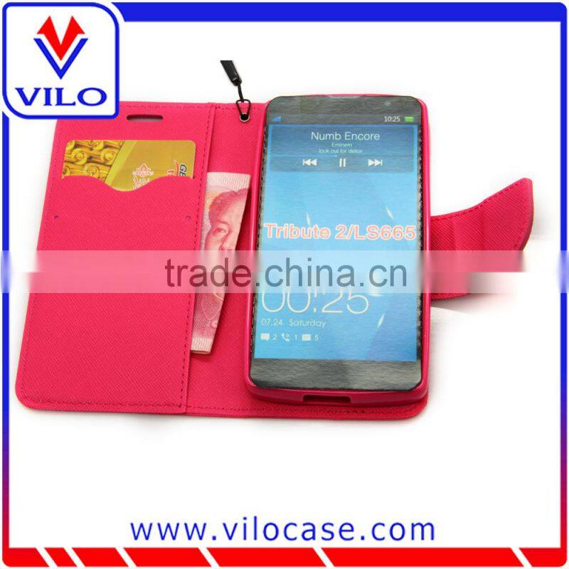 Flip leather wallet case for LG Tribute 2 / LS665