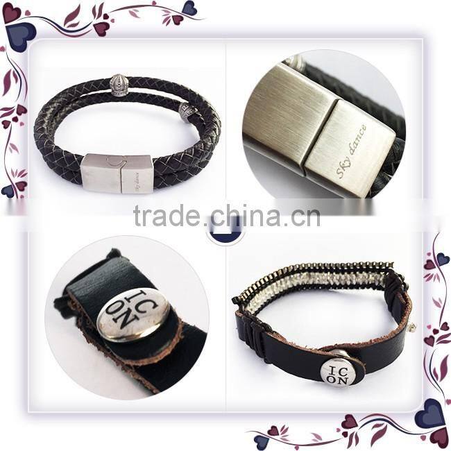 Trendy leather necklace with stainless steel fish bone pendant for male