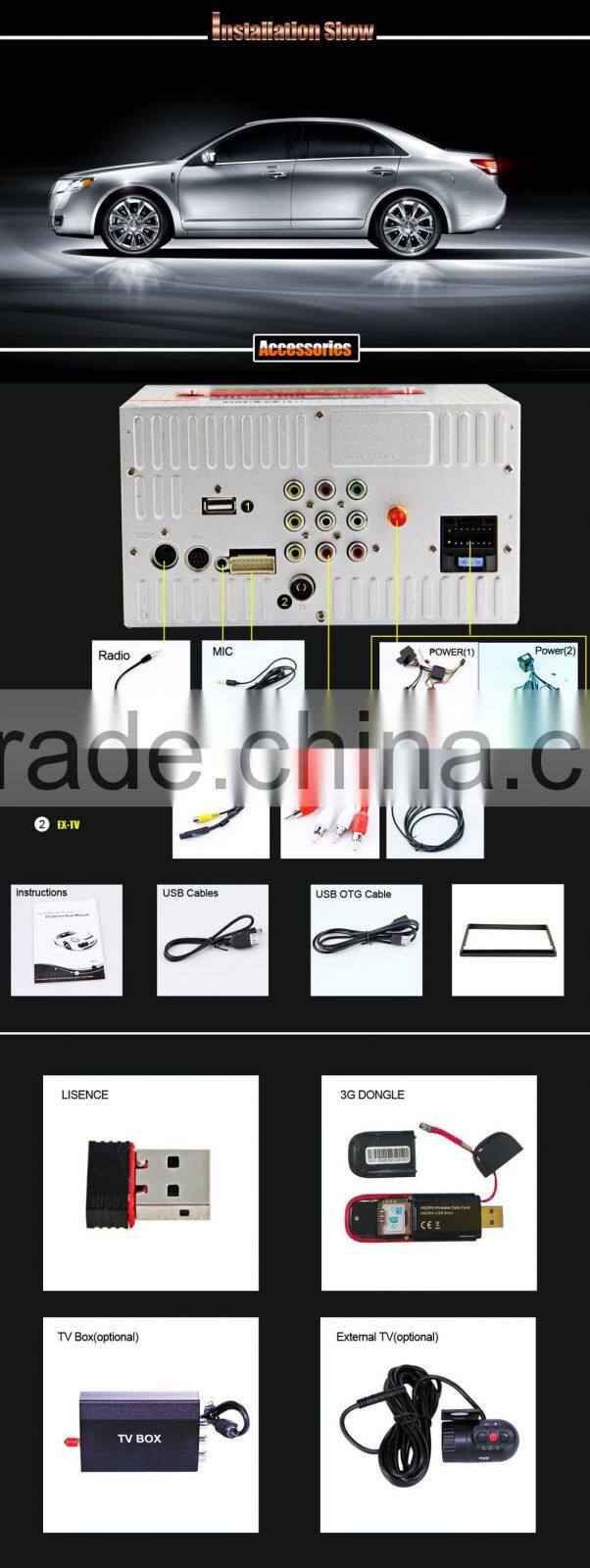 7inch two din HD universal car radio DJ7053 with external DTV 3G MTK3360 solution for all universal cars