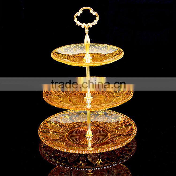 Hot Popular Clear Colored 3 Tier Glass Serving Trays Fruit Bread Trays Tempered Glass Serving Tray 3 Tier Dessert Tray