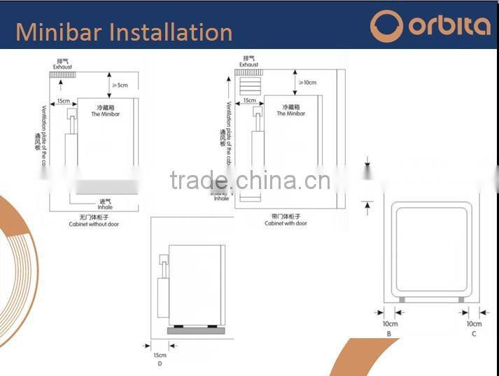 60L glass door Absorption minibar for hotel using