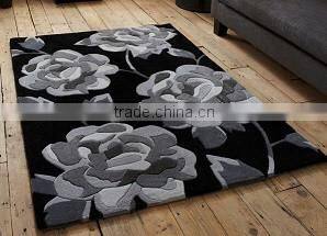 Black/white flower motif fashion floor rug for living room