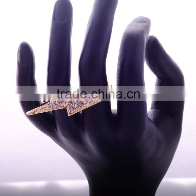 >>>2016 new hot sale European style fashion punk style exaggerated rhinestone lightning double finger ring/