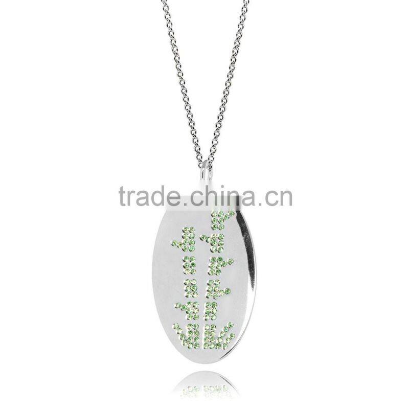 14K Silver Plating in Silver/Brass With Customize Design Botanical Theme 'Bamboo' Drawing with Different Color Crystal
