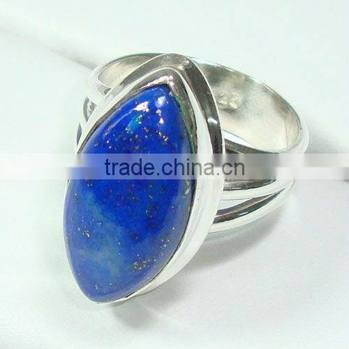 .925 Sterling Silver Blue Lapis Fashion Single Stone Finger Ring