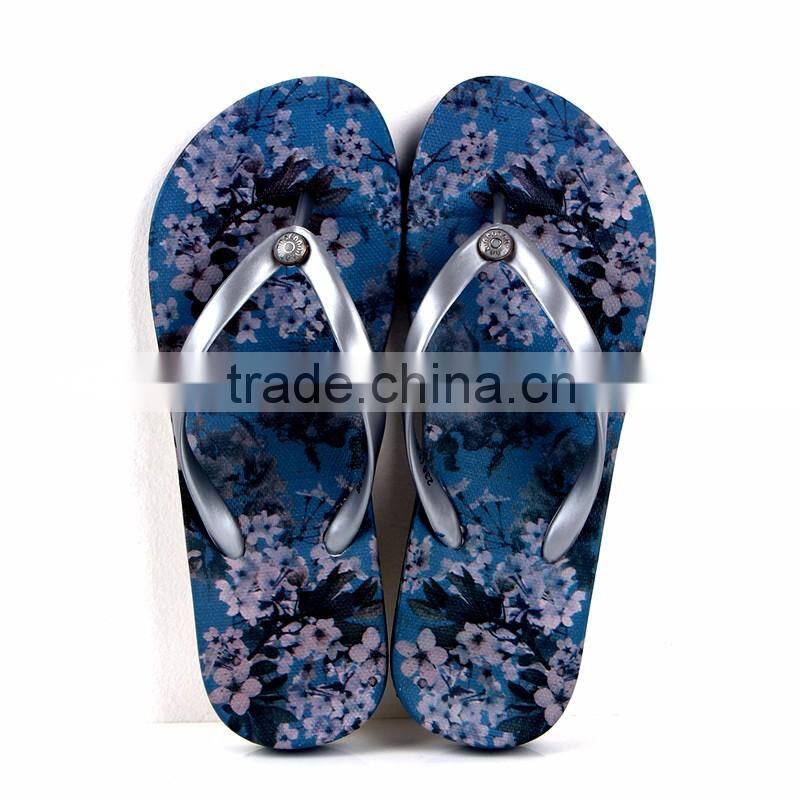 2016 cheap price popular custom flower full printing navy women eva beach slippers