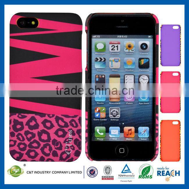 C&T Black Leopard Printing Transparent Clear Back Hard Case for iphone5c