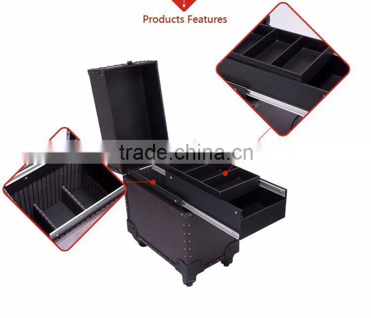 2016 cheapest professional PVC rolling cosmetic makeup case beauty box