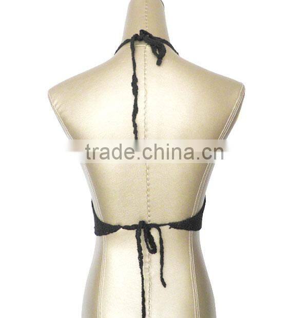 Cotton/polyester black women beachwear crochet knitting bikini in top