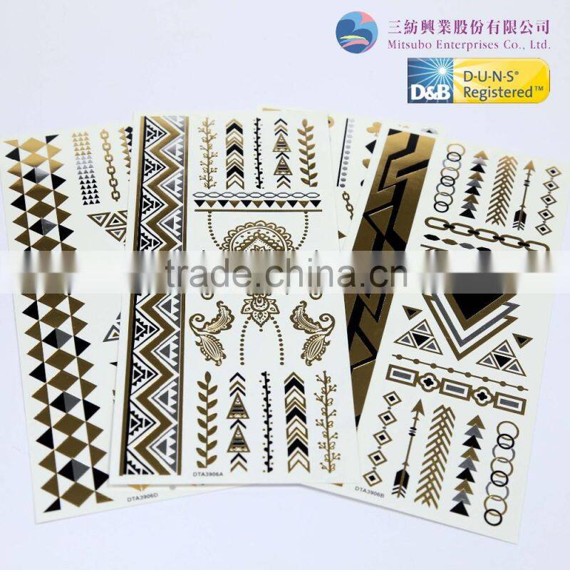 Fashion Body Temporary Metallic Tattoo Gold Silver Tattoo Sticker