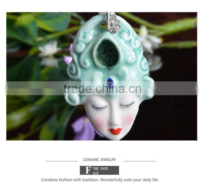 Jingdezhen Handmade head shape ceramic jewelry necklace