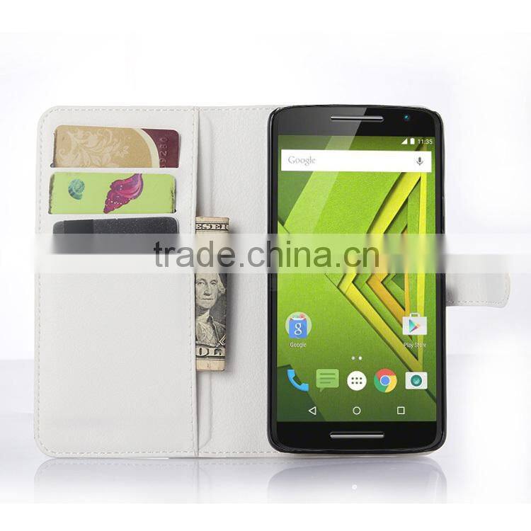 2015 New Arrival Stand Wallet Lychee Leather phone case for Motorola Moto X Play