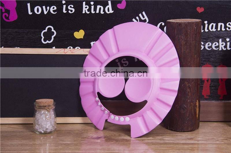 Eva Material Baby Shower Cap With Button ,Color Print Logo Soft Kids Bath Hat For Ear ,
