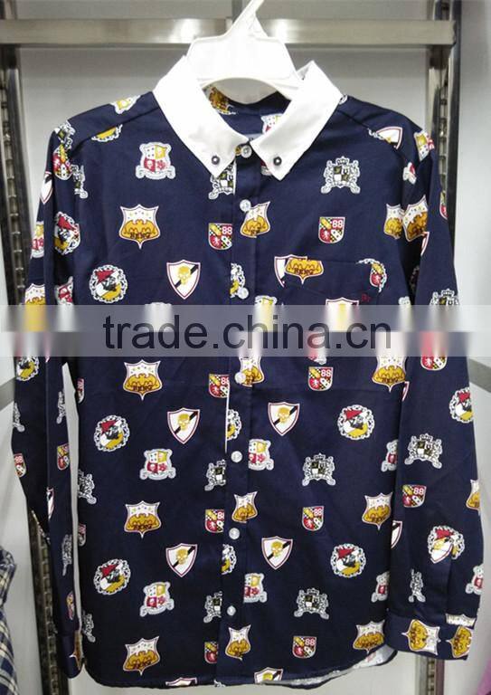 boys new fashion white collar printed 100%cotton children shirt