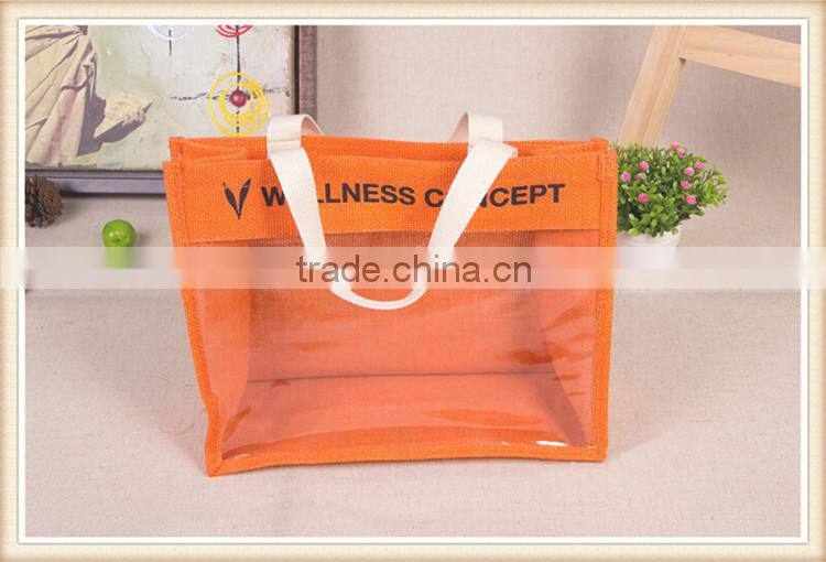 Fashion jute shopping bag with pvc window