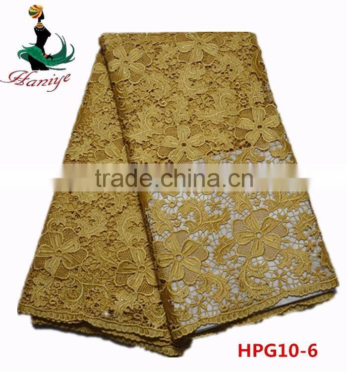 Haniye 2016/HPG10 Wholesale African High Quality Guipure Water Soluble Lace Fabric,Beaterful Flower stones Lace Fabric