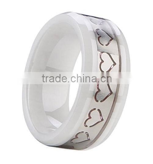 Fashionable Men and Women White Ceramic Wedding Band Ring, Sweet Words Ceramic Ring