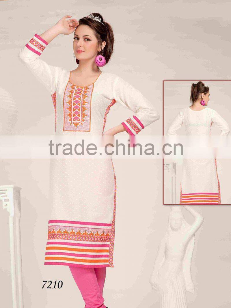 Embroidery flower design all over with hi neck border Vogue Designer Kurtis