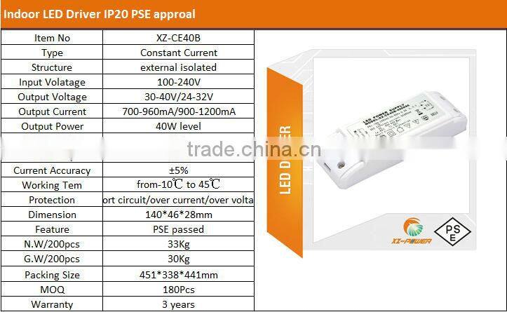 China Xiezhen Power 40W 30-40V Constant Voltage Single Output Driver LED