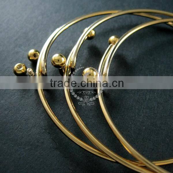65mm diameter 14K light gold plated brass double beads screw top adjustable DIY wiring bracelet bangle supplies 1900095