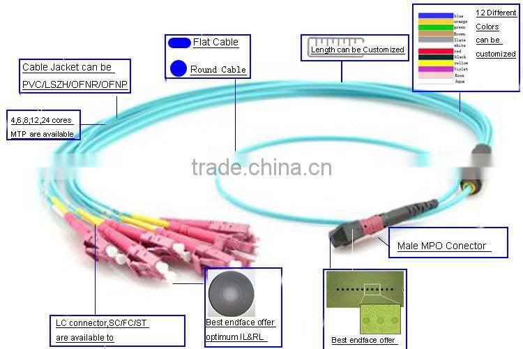 12 core breakout MPO -LC OM4 2.0mm fiber optic patch cord