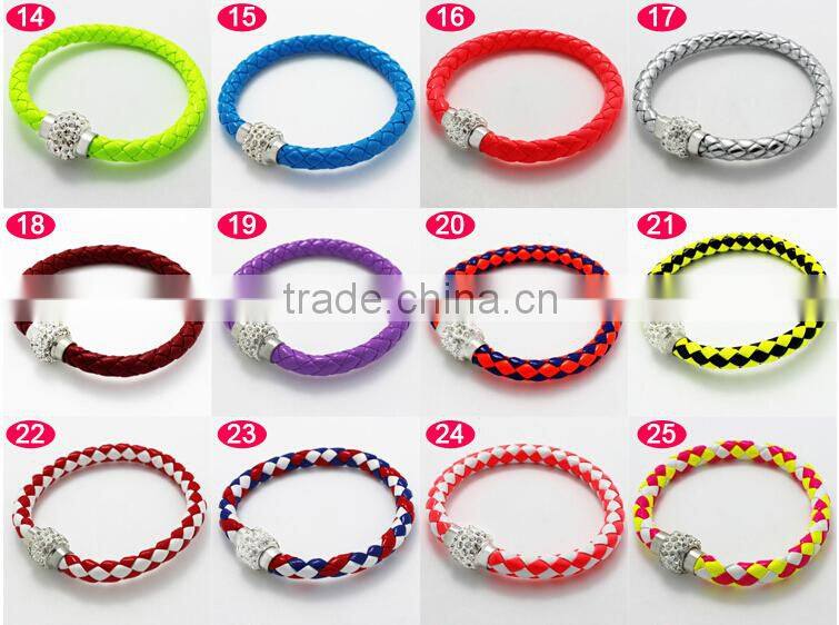 Mixed colorful customized braided leather bracelet , magnetic buckle leather bracelet