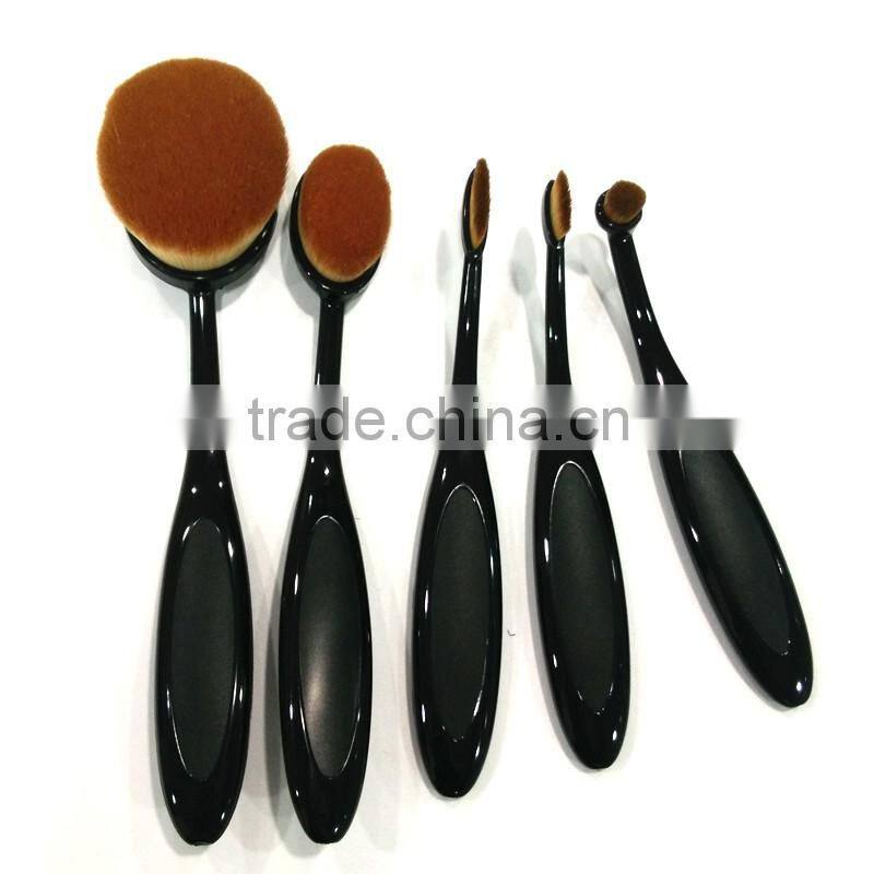 Newest plastic handle 5pieces multipurpose toothbrush shape oval makeup brush set wholesale