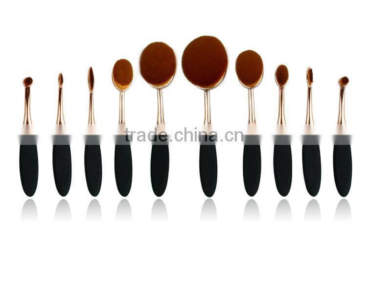 2017 Hot Sale 10pcs Cosmetic Brush Foundation Oval Makeup Brush Set