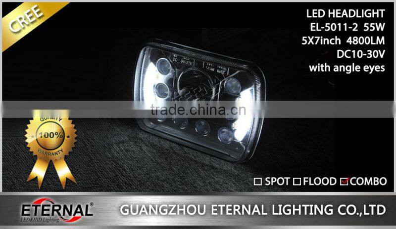 5x7in 55W sealed beam led headlightsealed dual beam with halo ring H4 plug for automotive Jeep off road 4x4 racing vehicles