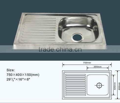 JZ-364 80x43 export Indonesia single bowl single tray stainless steel kitchen sink