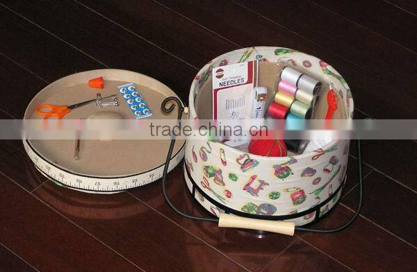 Hardboard Round Sewing Box with handle