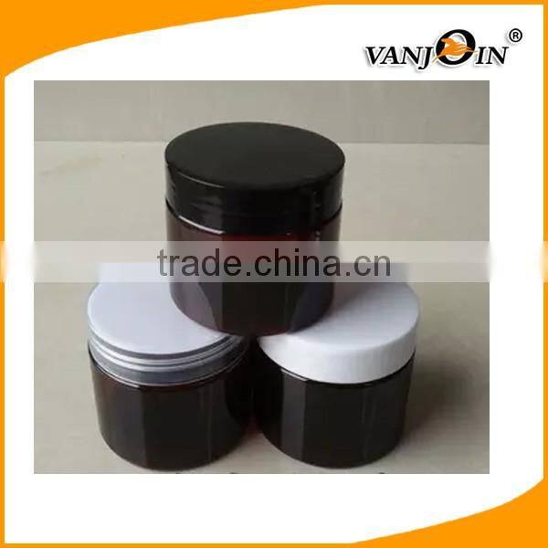 PET jar 50g 100g 150g 250g amber plastic jar with metal lid for sale