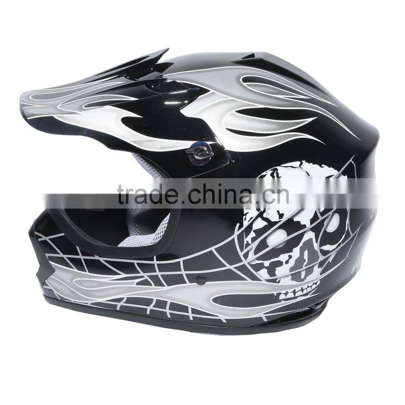 Youth Black/Silver Skull for Dirt Bike for ATV Motocross Helmet Goggles+gloves S M L New