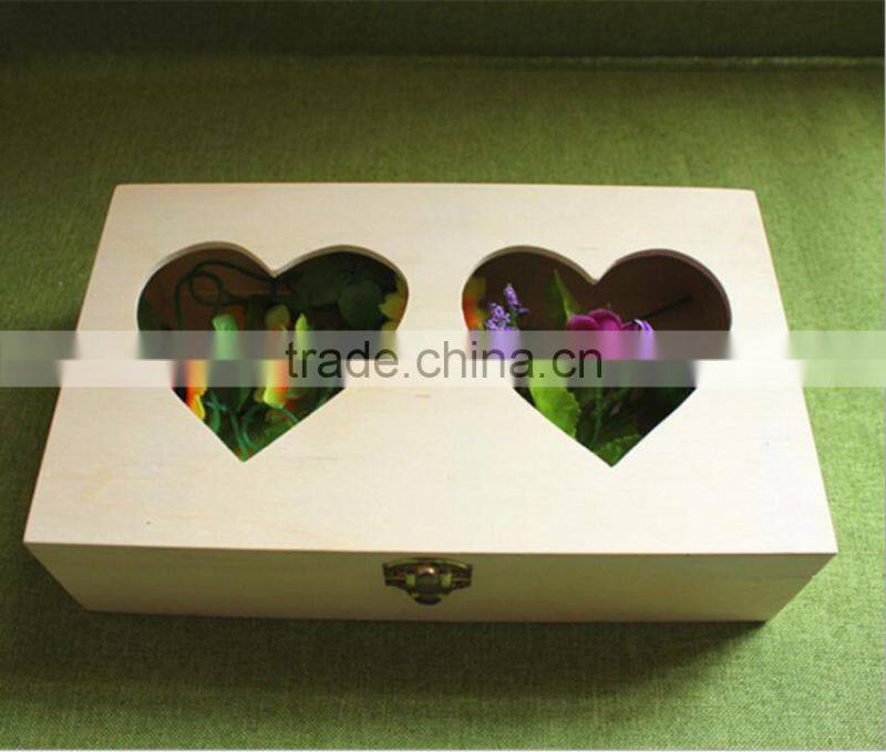 FSC carved decorative fancy wooden candy storage boxes with heart window for christmas gift