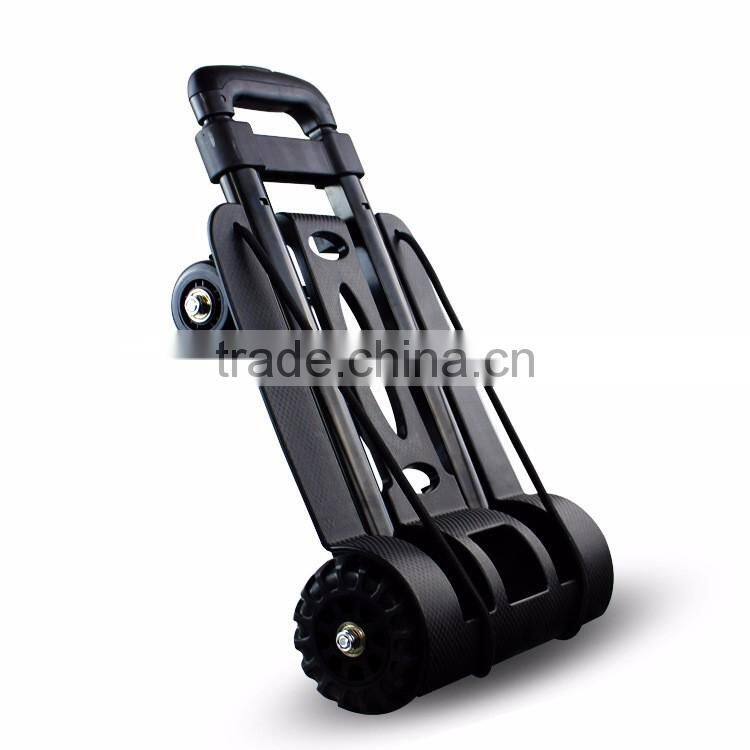 Mini Folding Shopping Cart with 2 Wheels/Lightweight Black Iron Alloy Folding Luggage Cart/ Portable Hand Trolley