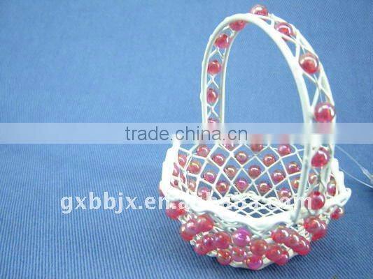 Heart shaped/Hexagonal wire decoration with red pearl small hanging gift basket