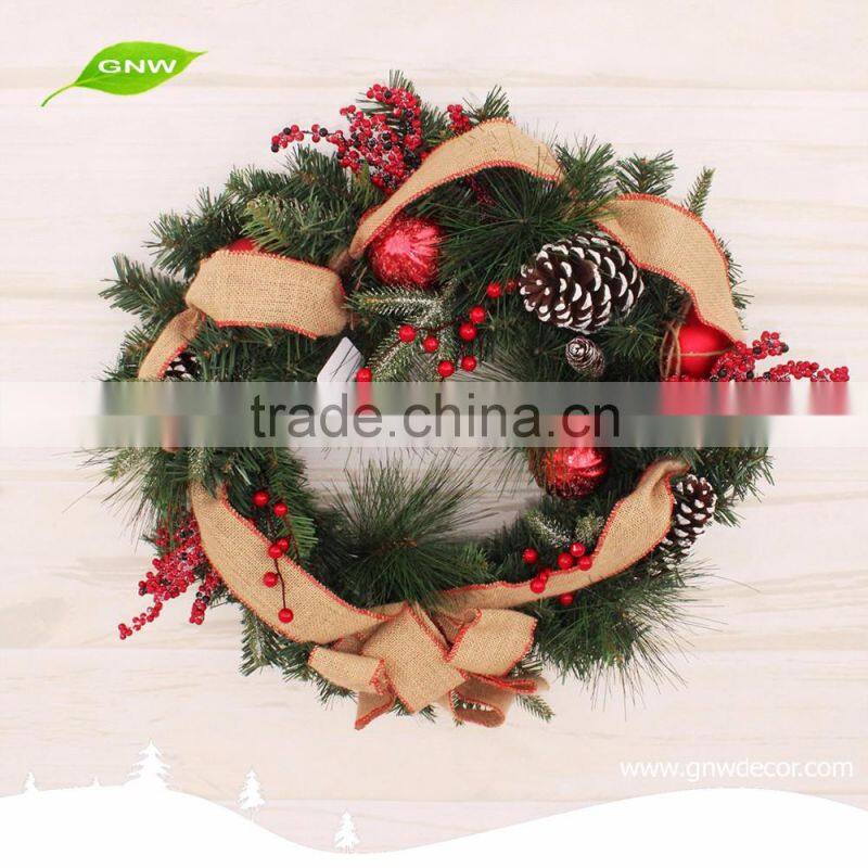 GNW CHWR-1605007 Customized Promotional Wholesale Artificial christmas wreath for Christmas ornaments