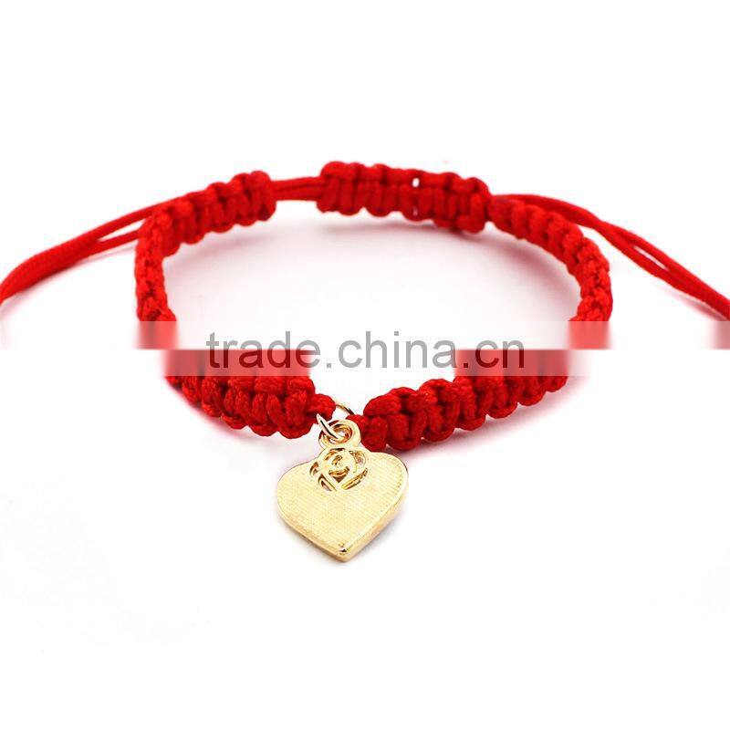 enamel gold heart charm handwoven bracelet adjustable braided macrame bracelet promotional friendship bracelet