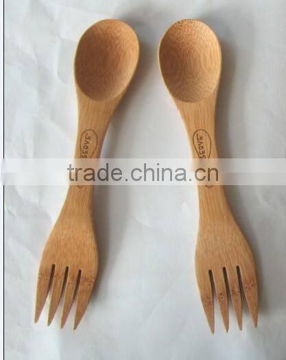 Hot selling Natural bamboo spoon and fork on one pcs for fruit