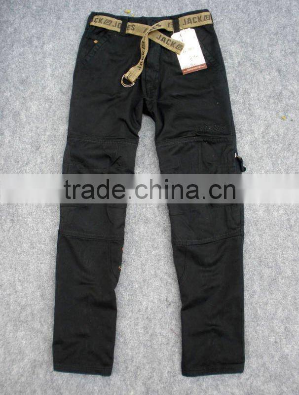 Mens' 100% cotton twill casual pants with zipper pocket at knee
