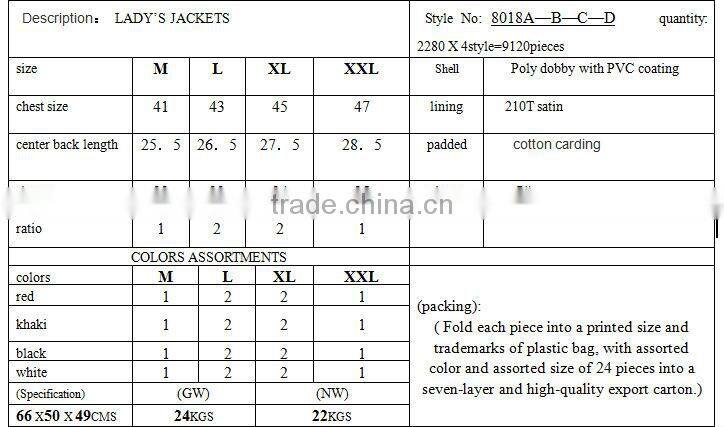 8018A-D Lady's padding jacket