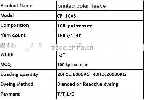 printed polar fleece with good texture 100%polyester feeling comfortable