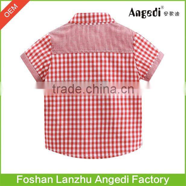 Fancy design baby boys plaid shirt with embroidered applique patch work baby clothing