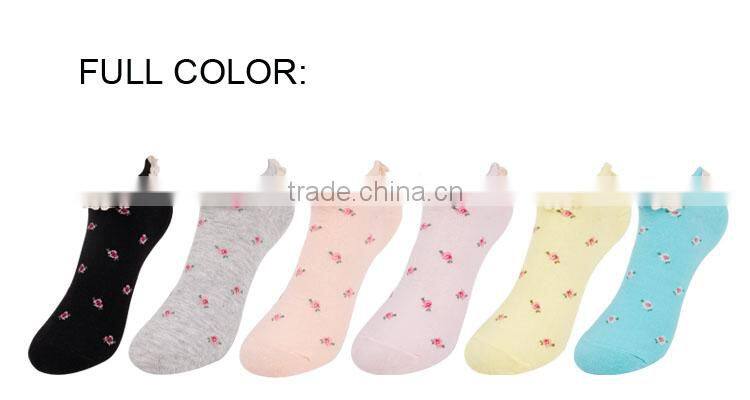 2014 custom wholesale colorful flower weave comfortable ladies cotton boat socks