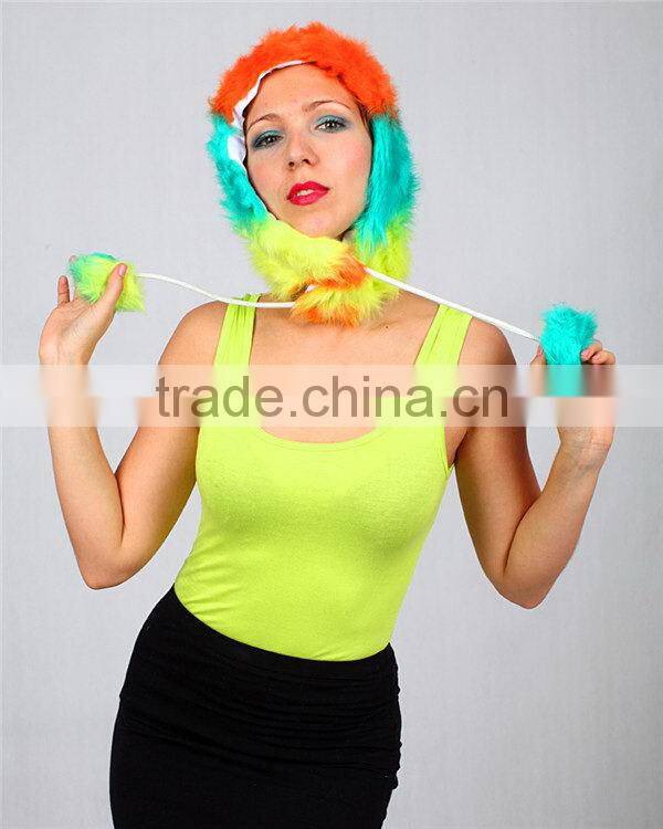 Popular best selling comfortable animal face winter hood hats with pompom