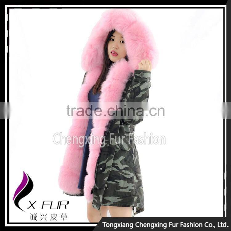 CX-G-P-03B Women Fashion Fur Jacket With Fur Inside Fur Collar Parka