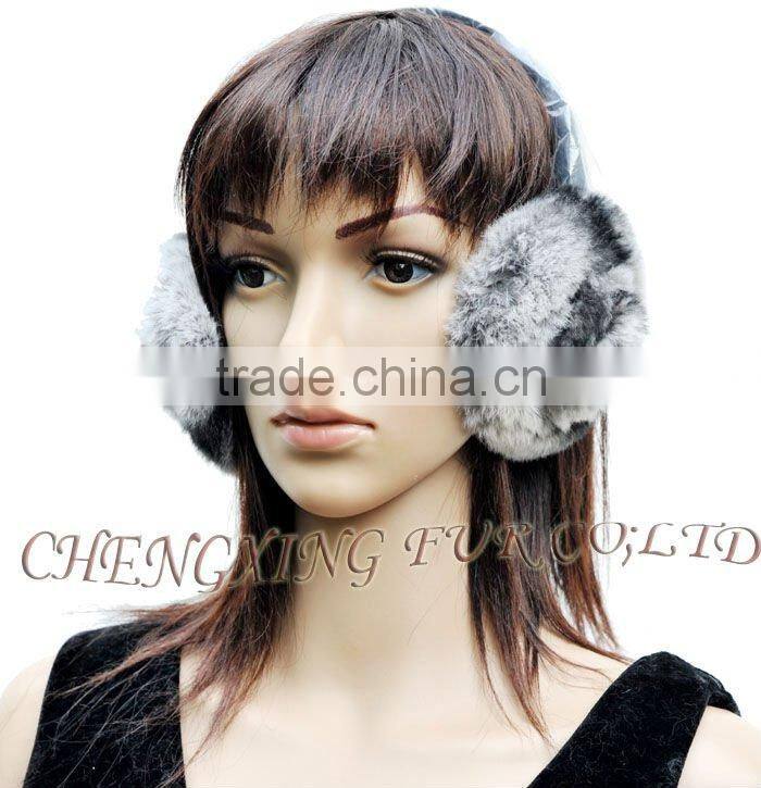 CX-EM-03P Women Funny Genuine Rex Rabbit Fur Floral Ear Muff