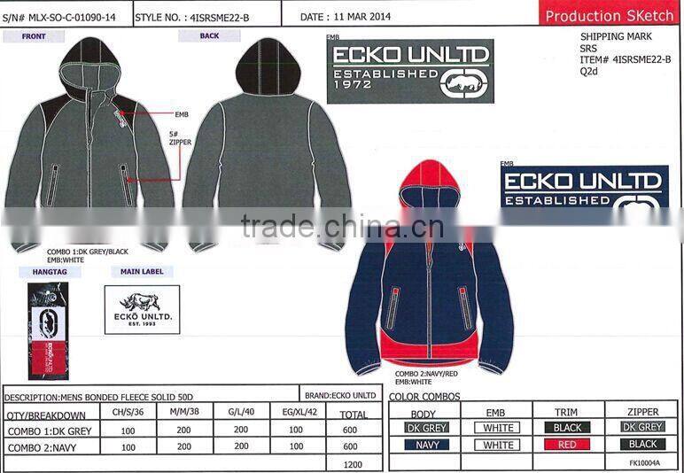 2015 Top sale high quality mens bonded jacket(MLX-01090)